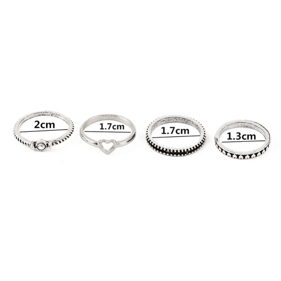 **HADASSAH* 4-Pc Silver Rhinestone Fashion Ring Set - Picture 8 of 8